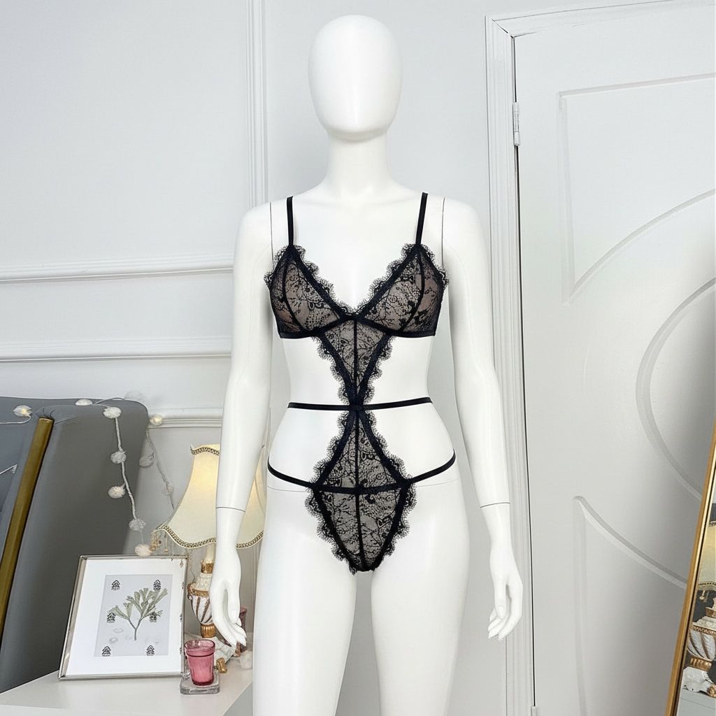 Body de encaje con escote en V profundo y tirantes ajustables - Bellamour Lux
