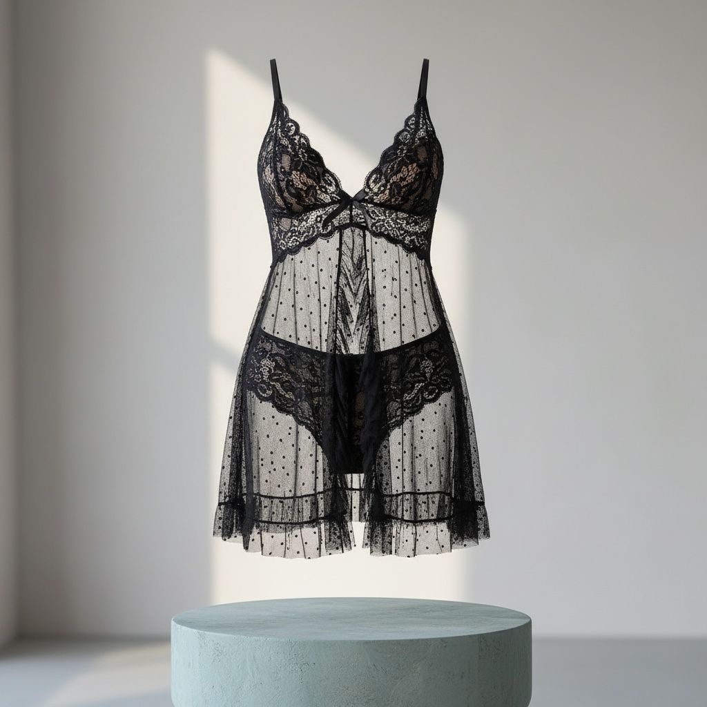 Conjunto de camisola corta de encaje con escote en V y accesorio - Colección tacto de seda