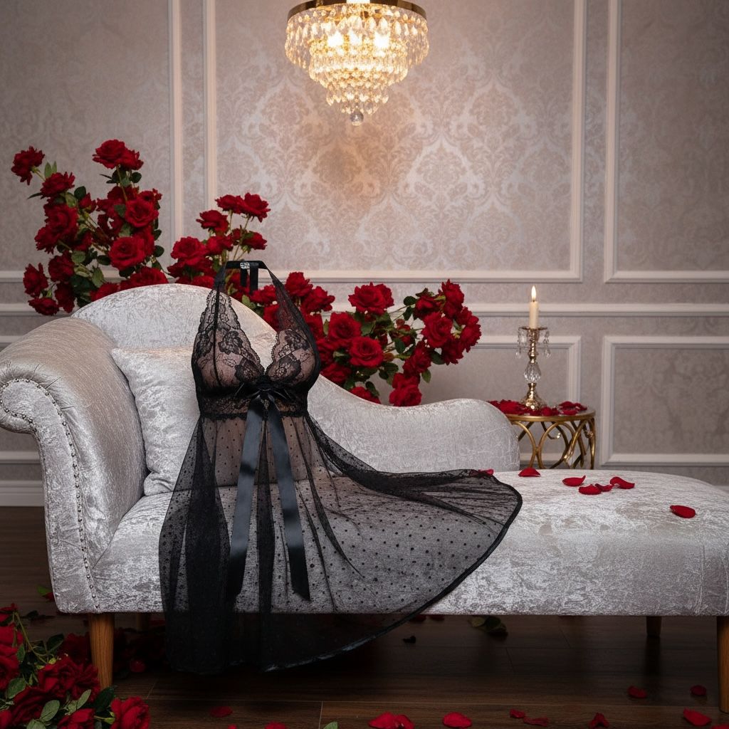 Conjunto de camisón de encaje negro con escote en V profundo - Colección Noche Bellamour Lux